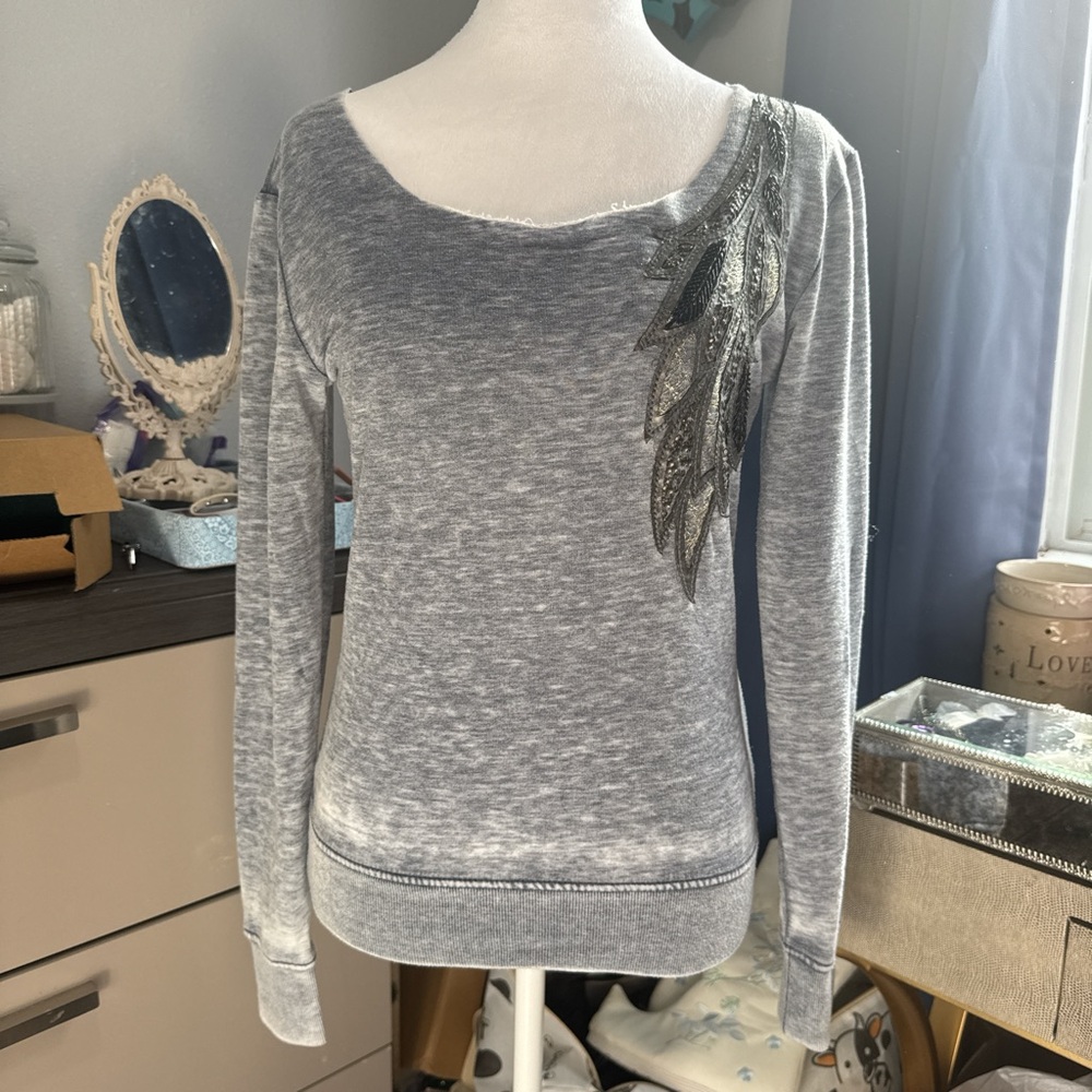 Miss Me Heather Gray sweatshirt Top with Embellishment